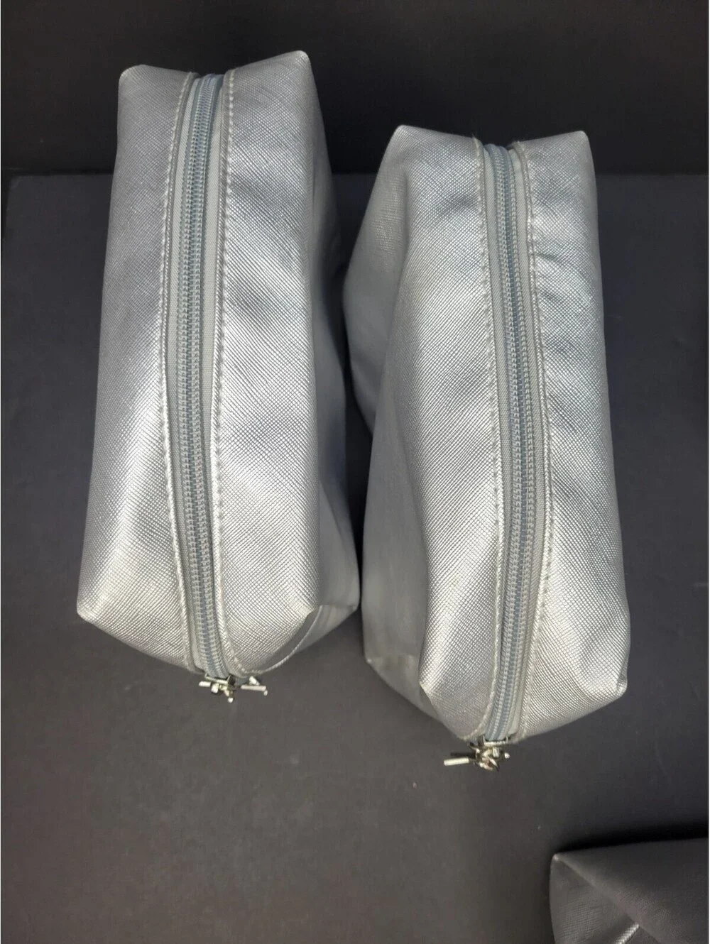 x6 Metallic Silver Makeup Cosmetics Zip Travel Pouch Toiletry Bag Faux Leather